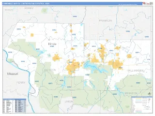 Carbondale-Marion Metro Area Business Reference style ZIP Code wall map