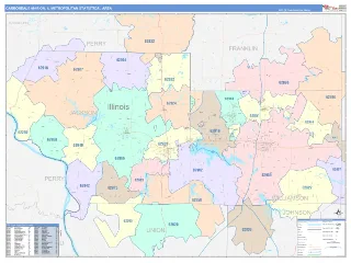 Carbondale-Marion Metro Area ColorCast style ZIP Code wall map