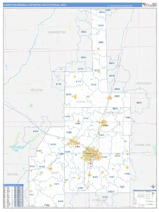 Champaign-Urbana Metro Area Business Reference style ZIP Code wall map