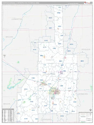 Champaign-Urbana Metro Area Classic style ZIP Code wall map