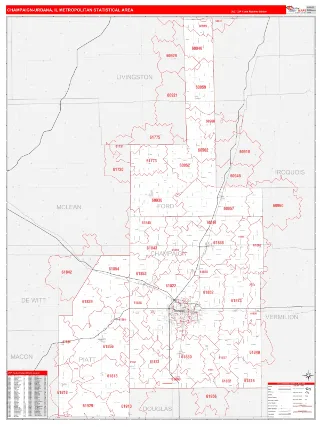 Champaign-Urbana Metro Area RedLine style ZIP Code wall map
