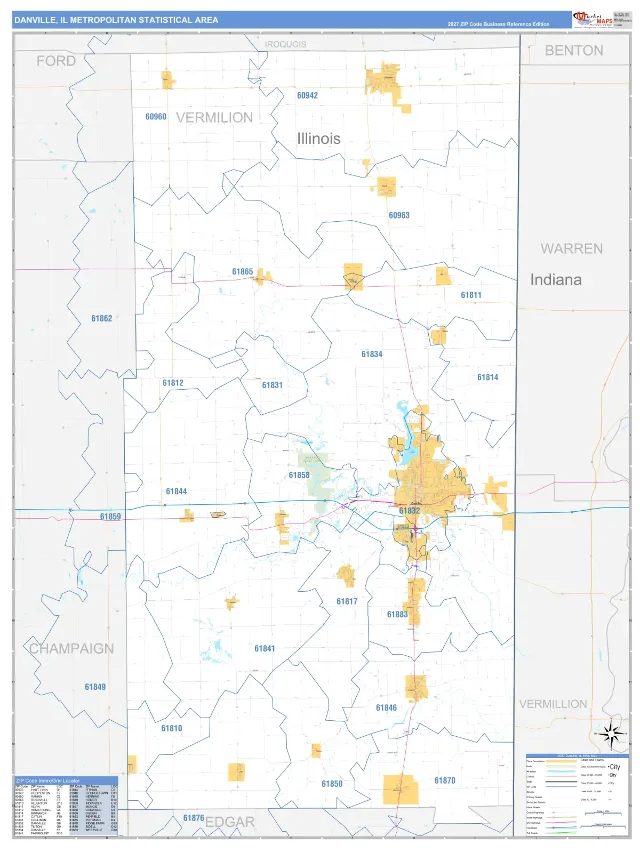 Danville Metro Area ZIP Code Wall Map, Business Reference style