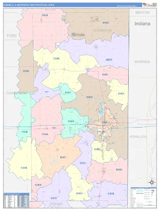 Danville Metro Area ColorCast style ZIP Code wall map