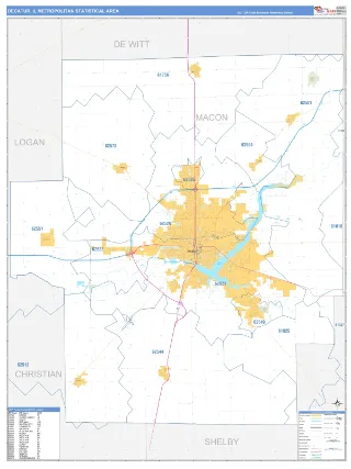 Decatur Metro Area Business Reference style ZIP Code wall map
