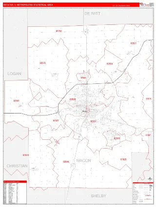 Decatur Metro Area RedLine style ZIP Code wall map