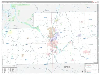 Kankakee Metro Area Classic style ZIP Code wall map