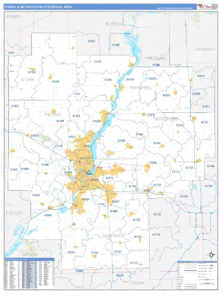 Peoria Metro Area Business Reference style ZIP Code wall map