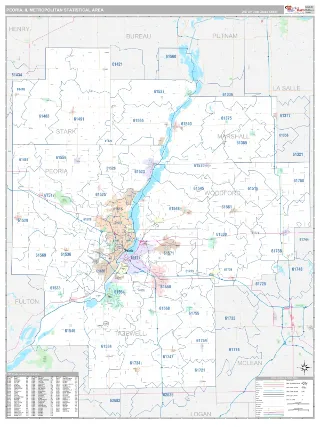 Peoria Metro Area Classic style ZIP Code wall map