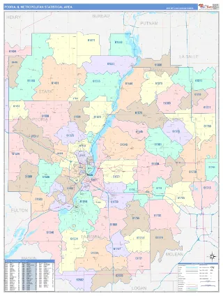 Peoria Metro Area ColorCast style ZIP Code wall map