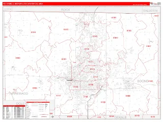 Rockford Metro Area RedLine style ZIP Code wall map