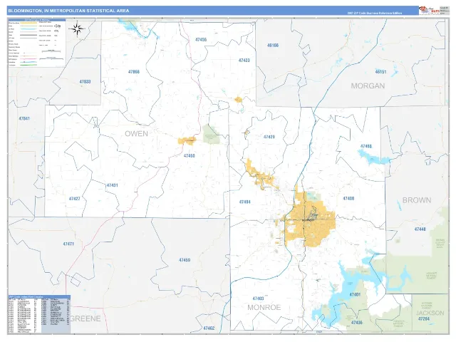 Bloomington Metro Area ZIP Code Wall Map, Business Reference style