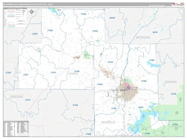 Bloomington Metro Area ZIP Code Wall Map, Classic style
