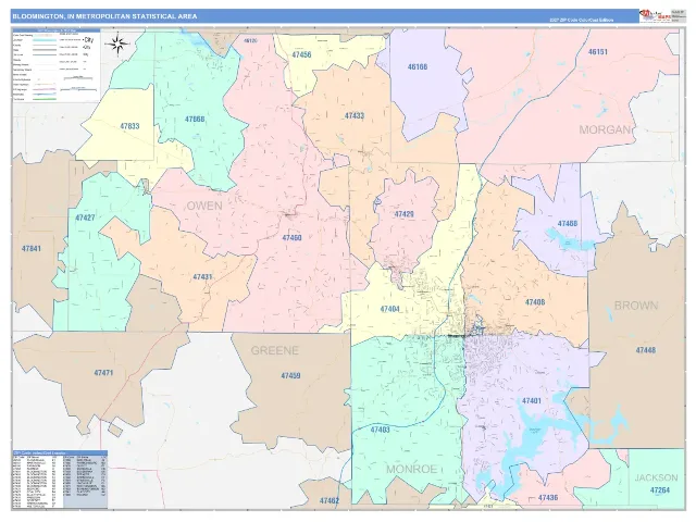 Bloomington Metro Area ZIP Code Wall Map, ColorCast style
