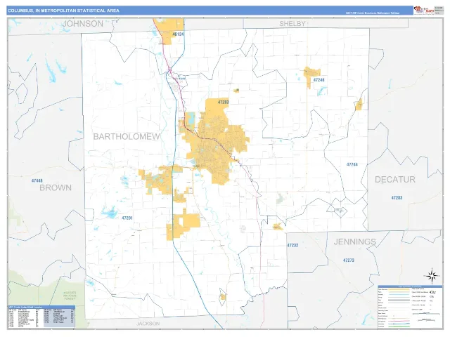 Columbus Metro Area ZIP Code Wall Map, Business Reference style