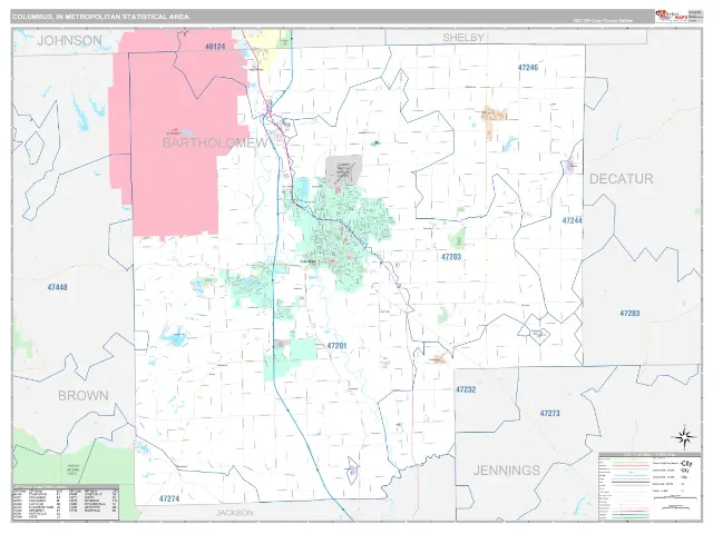 Columbus Metro Area ZIP Code Wall Map, Classic style