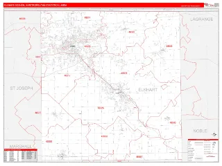 Elkhart-Goshen Metro Area RedLine style ZIP Code wall map