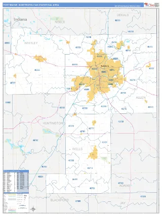 Fort Wayne Metro Area Business Reference style ZIP Code wall map