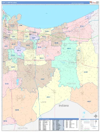 Gary Metro Area ColorCast style ZIP Code wall map