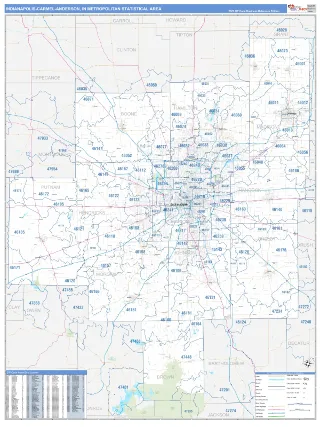 Indianapolis-Carmel-Anderson Metro Area Business Reference style ZIP Code wall map