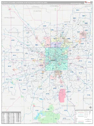 Indianapolis-Carmel-Anderson Metro Area Classic style ZIP Code wall map