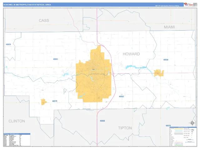 Kokomo Metro Area ZIP Code Wall Map, Business Reference style