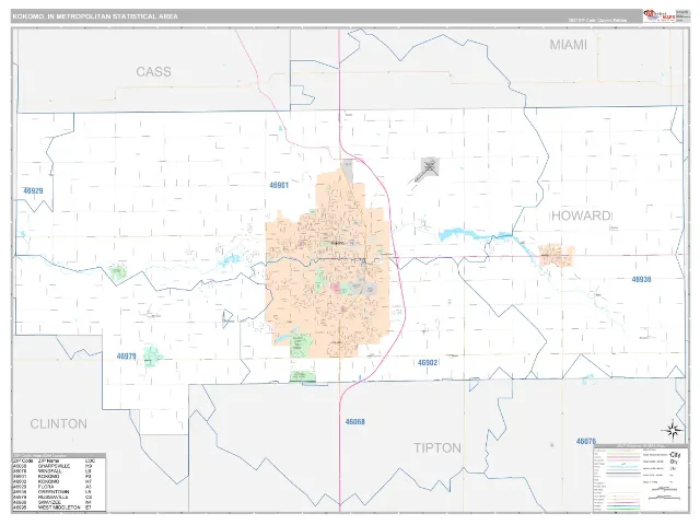 Kokomo Metro Area ZIP Code Wall Map, Classic style