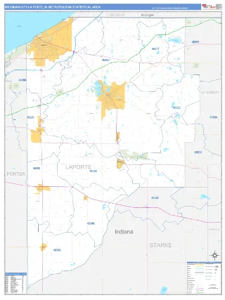 Michigan City-La Porte Metro Area Business Reference style ZIP Code wall map