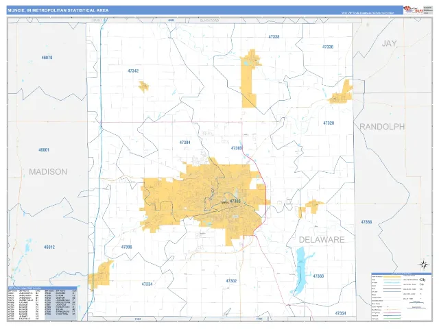 Muncie Metro Area ZIP Code Wall Map, Business Reference style