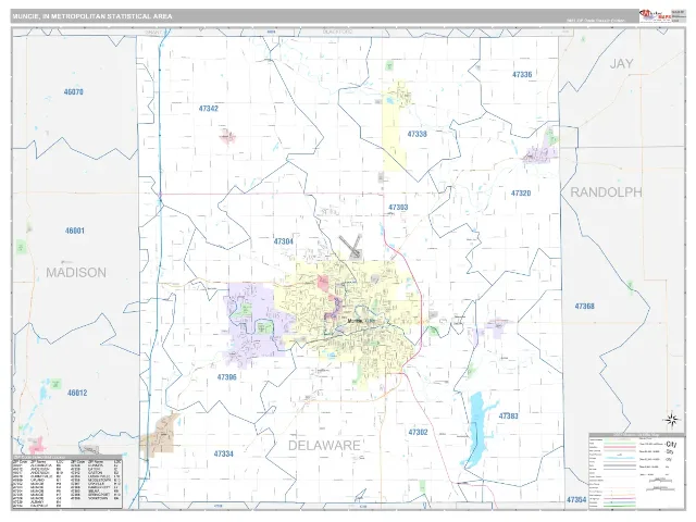 Muncie Metro Area ZIP Code Wall Map, Classic style