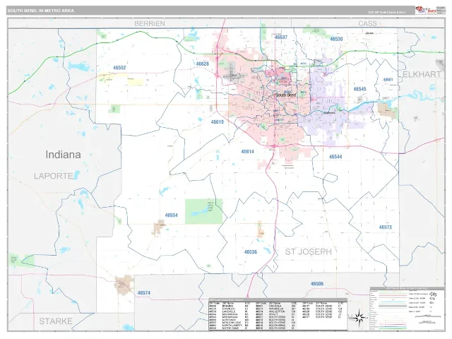 South Bend Metro Area ZIP Code Wall Map, Classic style
