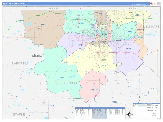South Bend Metro Area ZIP Code Wall Map, ColorCast style