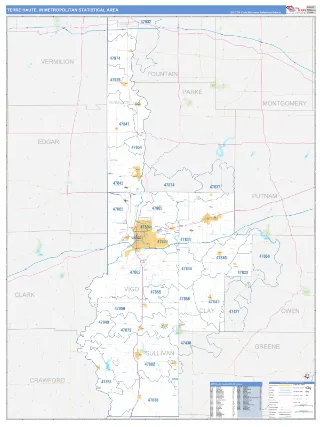 Terre Haute Metro Area Business Reference style ZIP Code wall map