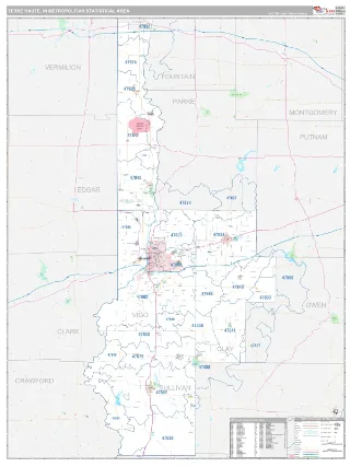Terre Haute Metro Area Classic style ZIP Code wall map