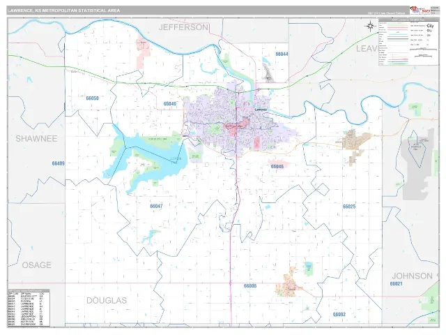 Lawrence Metro Area ZIP Code Wall Map, Classic style