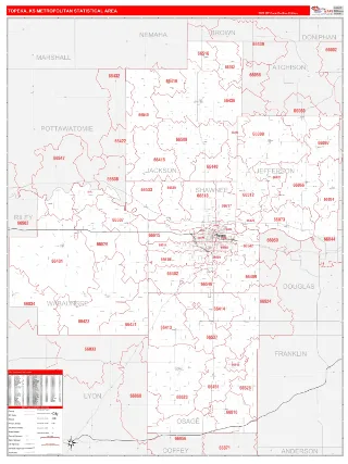 Topeka Metro Area RedLine style ZIP Code wall map