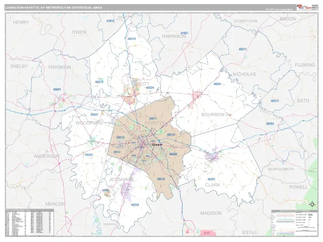 Lexington-Fayette Metro Area ZIP Code Wall Map, Classic style