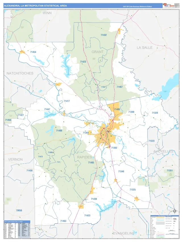 Alexandria Metro Area ZIP Code Wall Map, Business Reference style