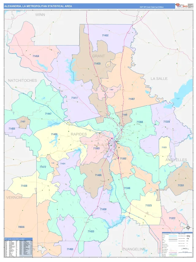 Alexandria Metro Area ZIP Code Wall Map, ColorCast style