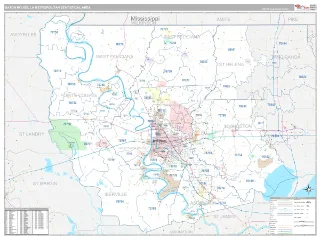 Baton Rouge Metro Area Classic style ZIP Code wall map