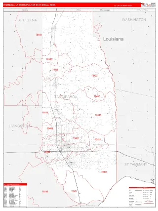 Hammond Metro Area RedLine style ZIP Code wall map