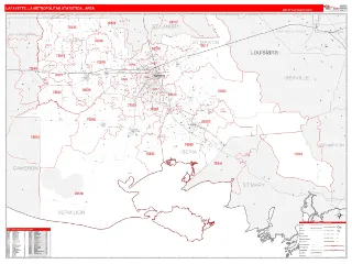 Lafayette Metro Area RedLine style ZIP Code wall map