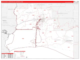Lake Charles Metro Area RedLine style ZIP Code wall map
