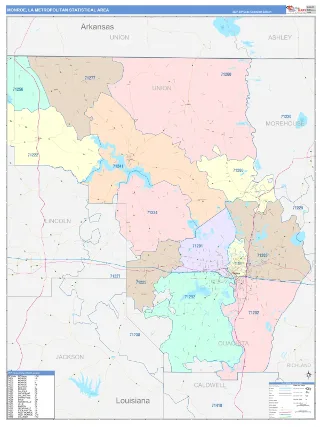Monroe Metro Area ColorCast style ZIP Code wall map