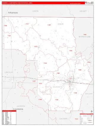 Monroe Metro Area RedLine style ZIP Code wall map
