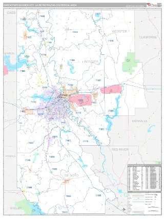 Shreveport-Bossier City Metro Area Classic style ZIP Code wall map