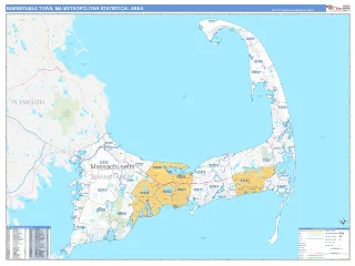 Barnstable Town Metro Area Business Reference style ZIP Code wall map