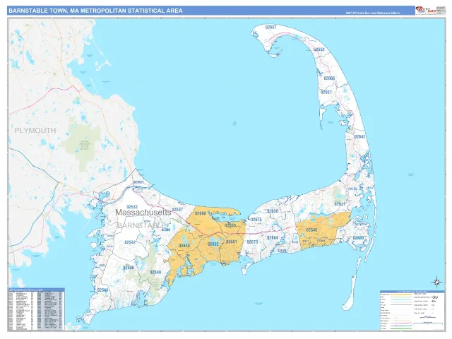 Barnstable Town Metro Area ZIP Code Wall Map, Business Reference style