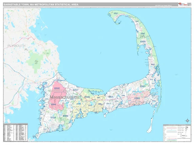 Barnstable Town Metro Area ZIP Code Wall Map, Classic style