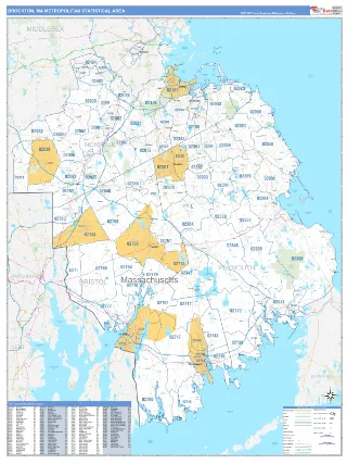 Brockton Metro Area Business Reference style ZIP Code wall map
