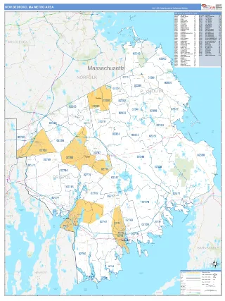 New Bedford Metro Area Business Reference style ZIP Code wall map